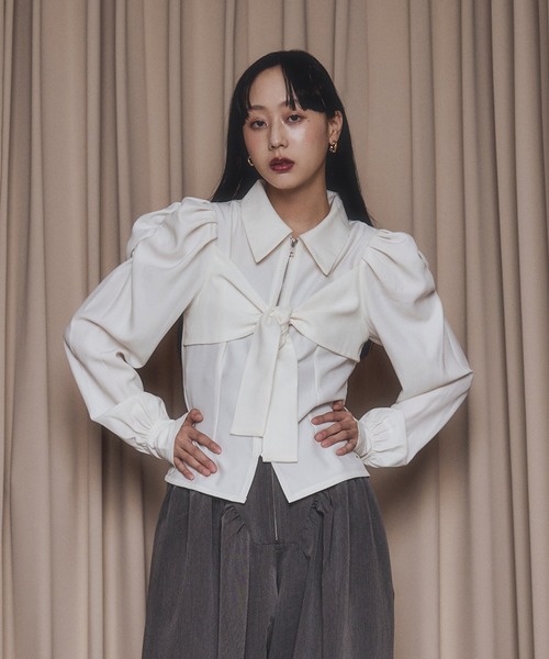 ribbon zip shirt フロントリボンジップシャツ（シャツ/ブラウス
