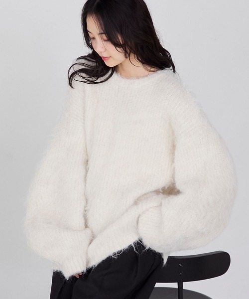 セール】【forksy.】オーバーサイズMIXシャギーニットプルオーバー