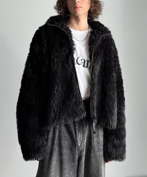 セール】シャギーファーショート裏配色ショートジャケット／Shaggy