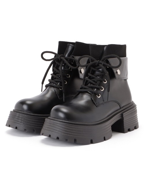 セール】ボリュームソールレースアップショートブーツ（ブーツ）｜Lace