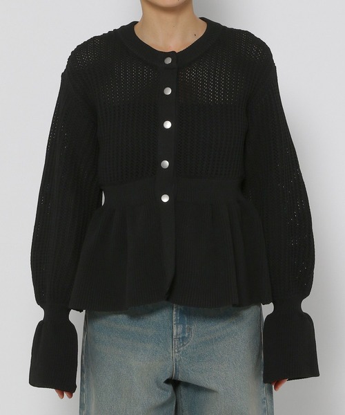 セール】ペプラムニットカーディガンLS 143072（カーディガン/ボレロ