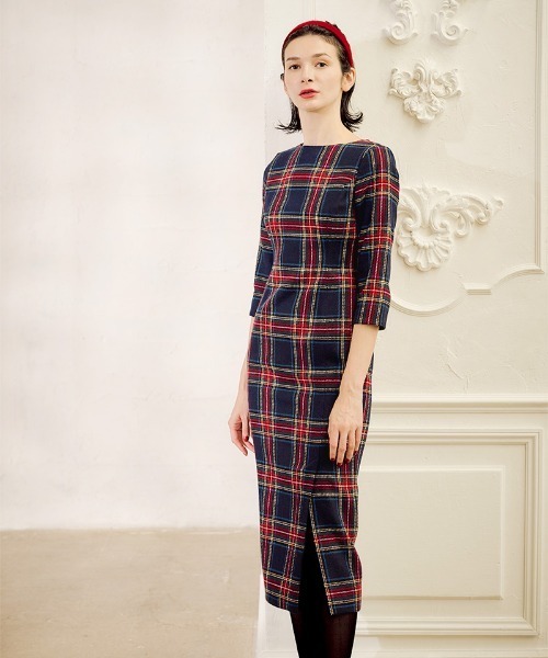 セール】フレンチレトロチェックワンピース（ワンピース）｜JENNE