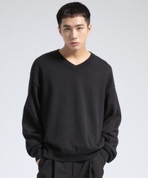 メンズのニット/セーター（ブラック/黒色系・Vネック）ファッション