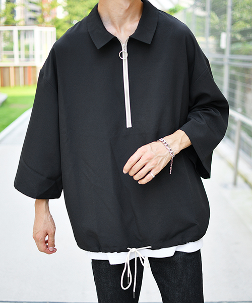 セール】7分袖ハーフジップシャツ（シャツ/ブラウス）｜kutir