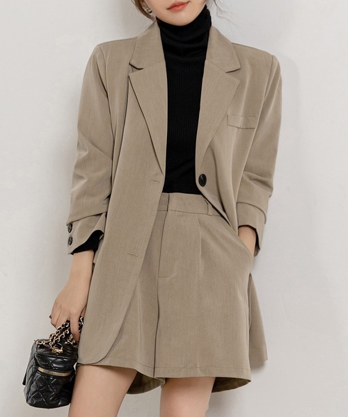 セットアップ】長袖韓国っぽカジュアルジャケット+キュロットショート