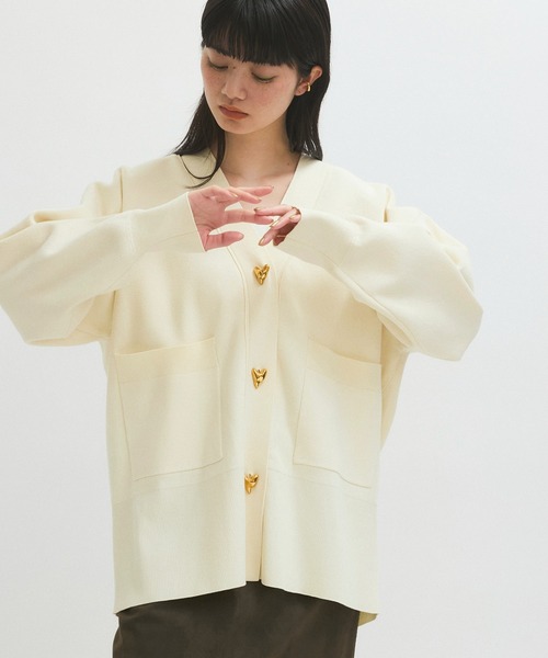 サステナブル】ハートボタンミドルカーディガン（カーディガン/ボレロ