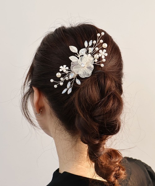 セール】透かしフラワー パールヘアピン（バレッタ/ヘアクリップ