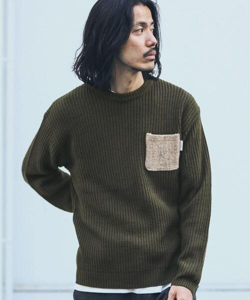 HARRIS TWEED（ハリスツイード）の「ハリスツイードポケット付ニット