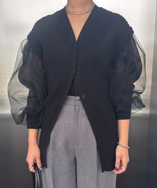 セール】SHEER SLEEVE WAVE KNIT CARDIGAN（カーディガン/ボレロ