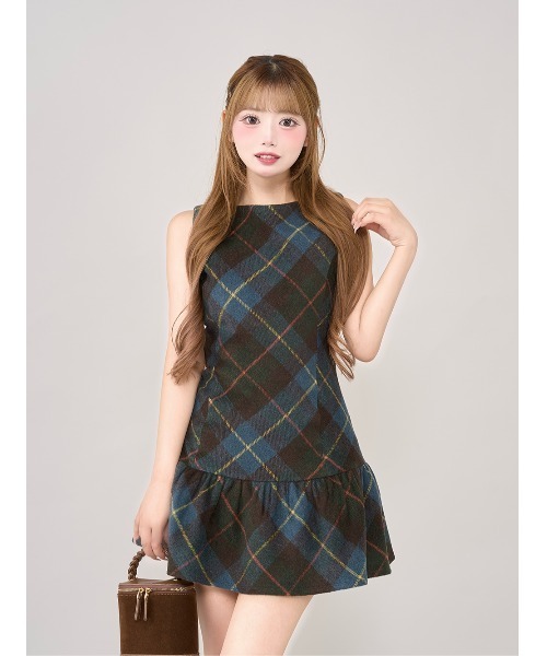 セール】タータンチェックノースリミニワンピース（ワンピース