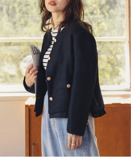 AMELY（エミリー）の「プリーツレイヤードノーカラーツイード