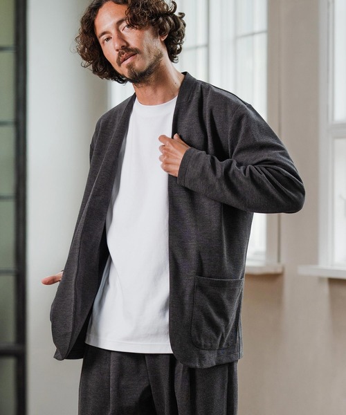 mj10908-Surf Knit Fabric Collarless Jacket ノーカラージャケット