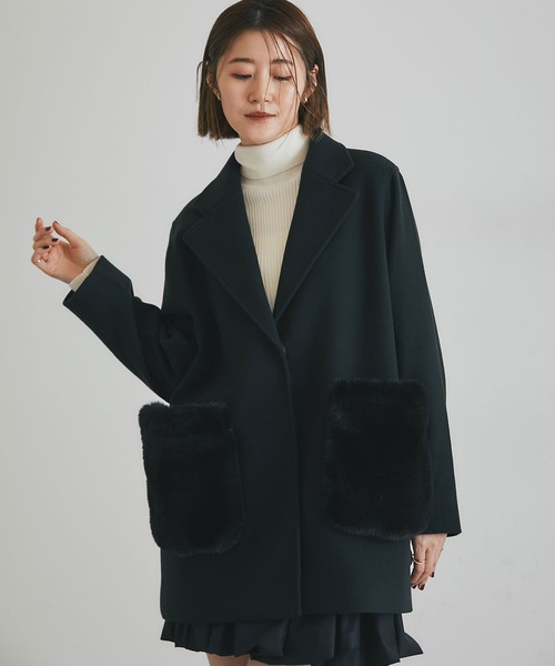 ウールライクポケットファーガウンコート（その他アウター