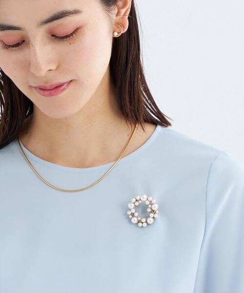 サークル フェイクパール ブローチ（ブローチ/コサージュ）｜green