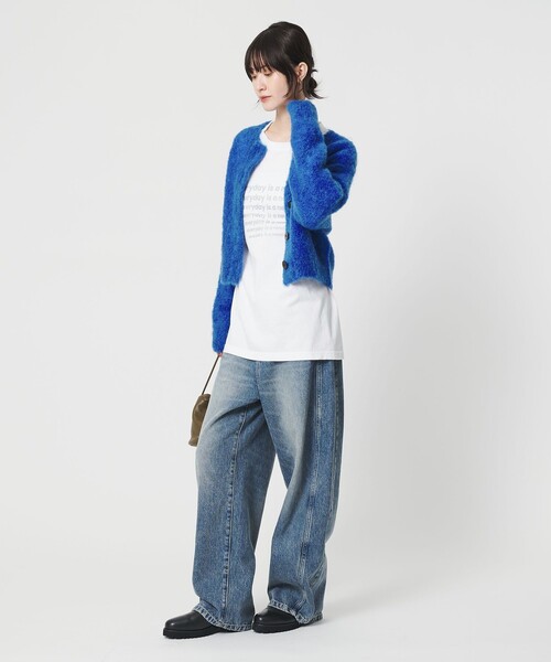 セール】ウールブレンド ブークレ クルーネックカーディガン