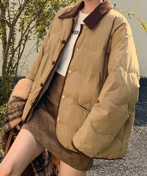 セール】コーデュロイカラーキルティング中綿ジャケット（ダウン