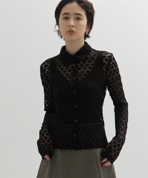 セール】【CLANE/クラネ】3D FLOWER LACE SHIRT/フラワーレースシャツ