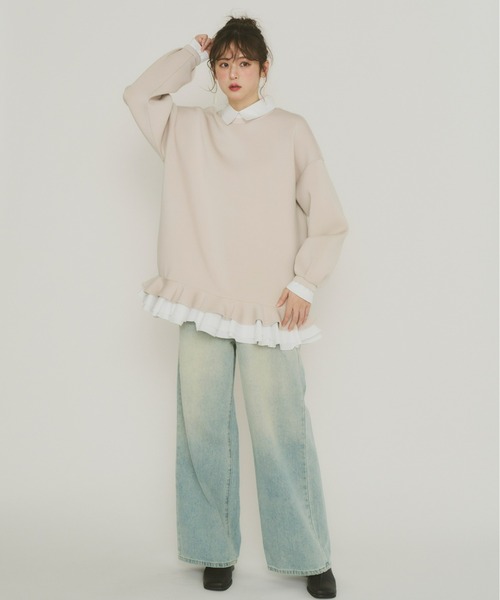 フリルレイヤードダンボールスウェット（スウェット）｜Olu