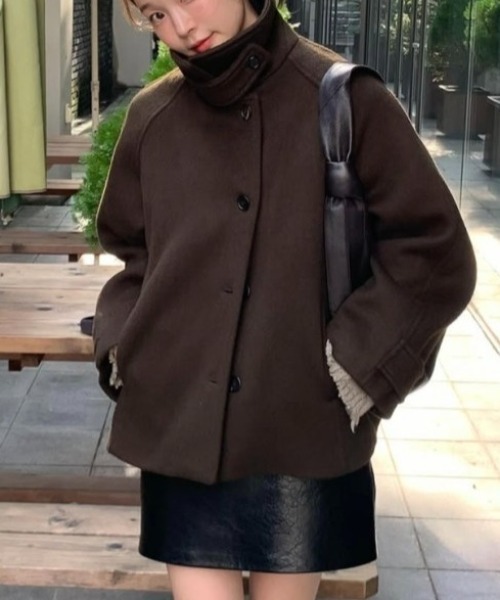 スタンドカラーメルトンショートコート（その他アウター）｜Aelina