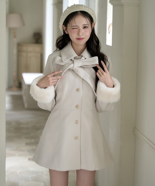 2wayリボンミドルコート/SMサイズあり（ステンカラーコート）｜one