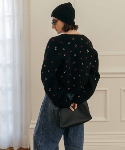 FLOWER EMBROIDERY KNIT JACKET/フラワーエンブロイダリーニット