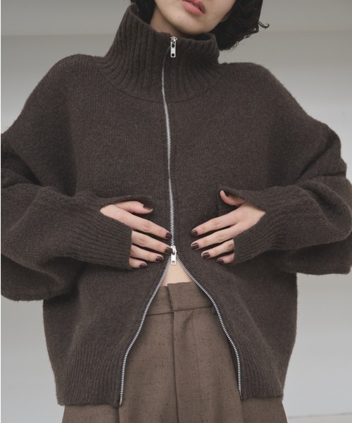 ダブルジップハイネックニットブルゾン（ニット/セーター）｜AIC