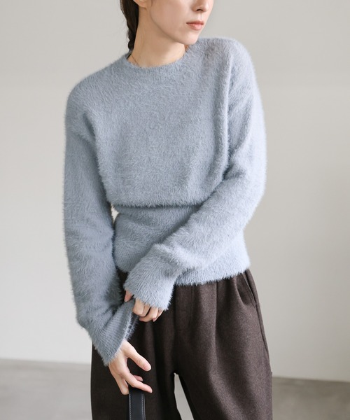 セール】フェザーニットクルーネックトップス（ニット/セーター