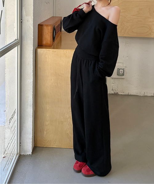 オフショルダードローストリングラウンジセット（スウェット）｜LUCPY