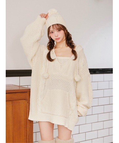 ケーブルDDロゴVネックニットフーディ（パーカー）｜Darich