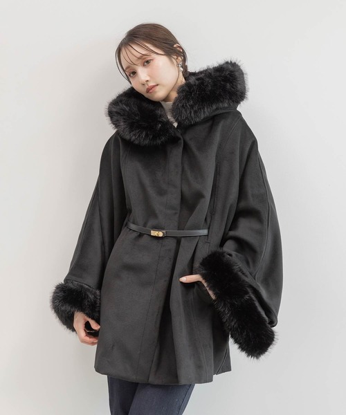 セール】2WAY ファー付きミドルケープコート（ポンチョ）｜RANDA