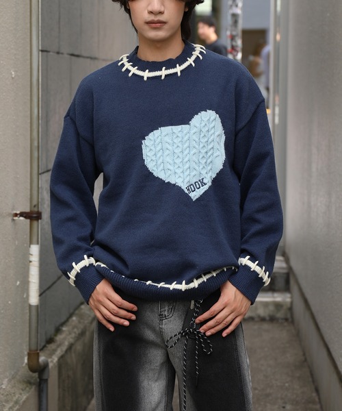 セール】HOOK -original- ハートジャカードニットプルオーバー (AW