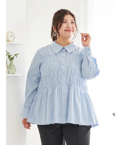 大きいサイズ】【Sasaki Mikiコラボ】ストライプシャーリングブラウス