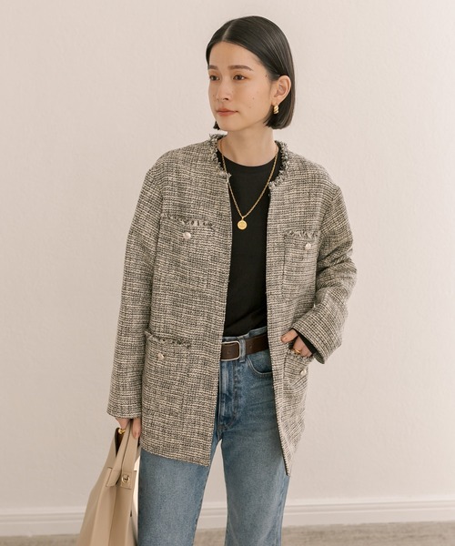 RIVE DROITE（リヴドロワ）の「MIXツイードノーカラージャケット（ノー