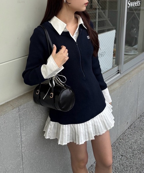 セール】【Nono企画】ドッキングプリーツミニワンピース（ワンピース