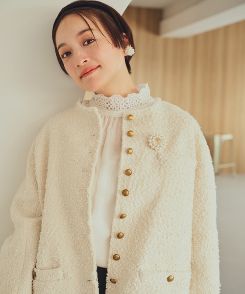 セール】アソート ツイードノーカラージャケット（ノーカラー