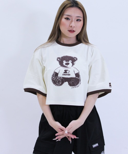 STARTER ショート丈 リンガープリントTシャツ / レディース チビT（T