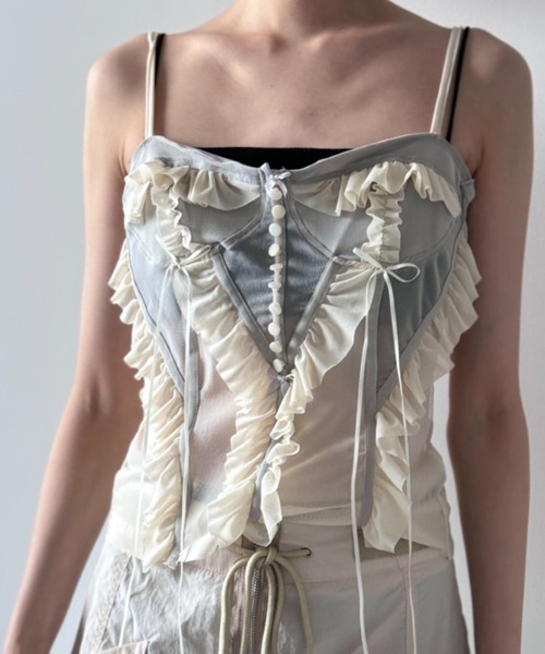 シアー】フリルベージュキャミ（キャミソール）｜Y2K SYNAPSE FACTORY