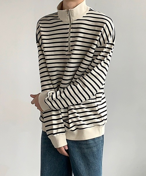 △ボーダーハーフジップシャツ ボーダーカットソー（Tシャツ