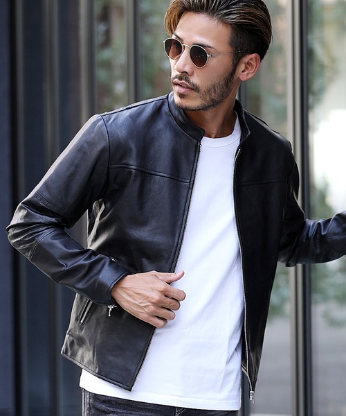 セール】リプロダクトレザー 本革 シングルライダースジャケット