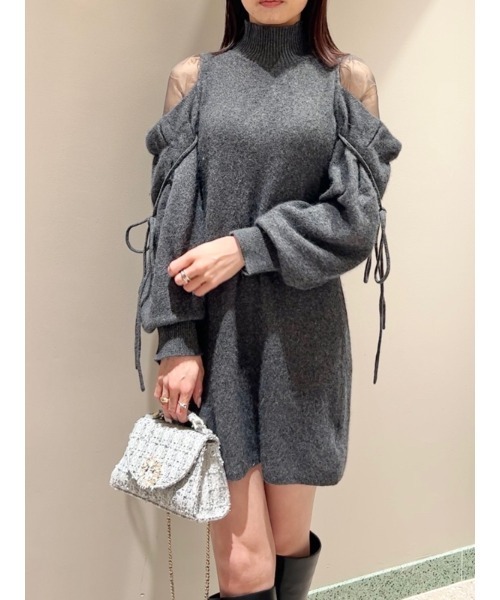 SNIDEL（スナイデル）の「シースルーショルダーミニニットワンピース