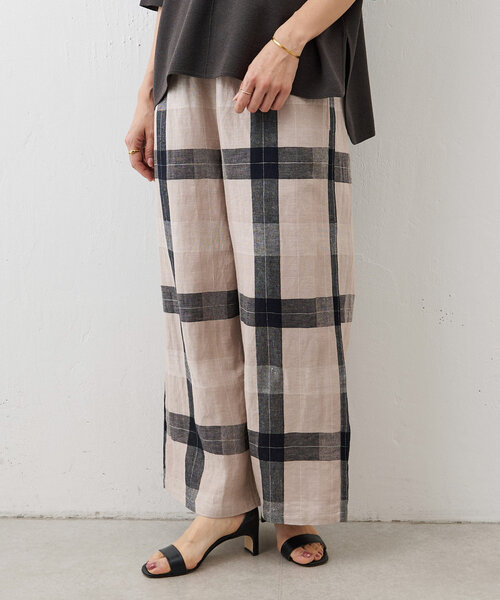 BEARDSLEY（ビアズリー）の「リネンチェックウエストリブパンツ