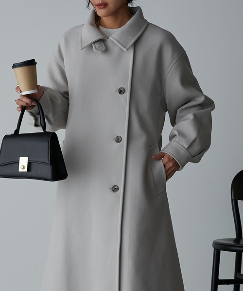 Anss.me】スタンドカラーマルチウェイメルトンロングコート（ステン