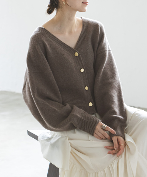 Noble（ノーブル）の「カシミヤ混Vネックパフスリーブカーディガン