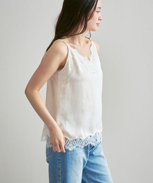 追加》リバーレーストリミングサテンキャミソール3（キャミソール