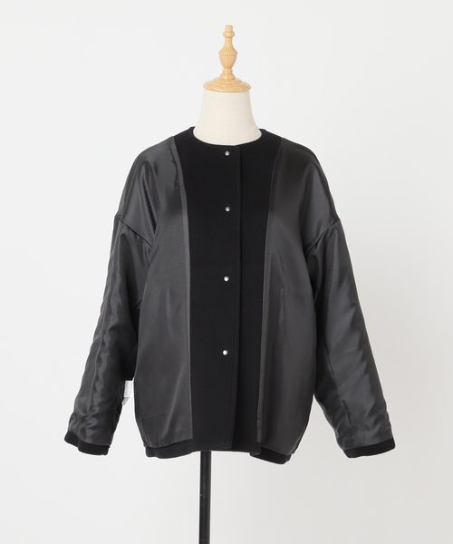 スーパー140ビーバーノーカラーショートコート（ノーカラーコート