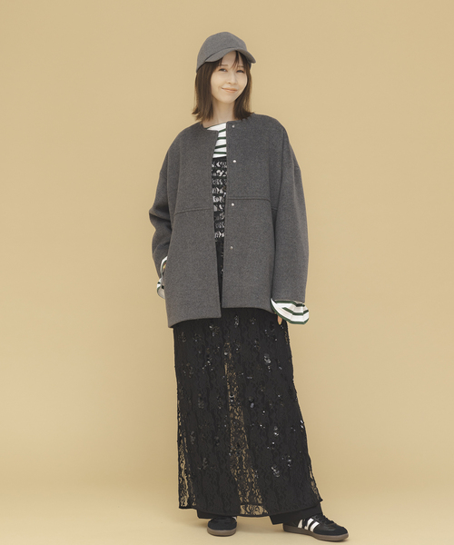 スーパー140ビーバーノーカラーショートコート（ノーカラーコート