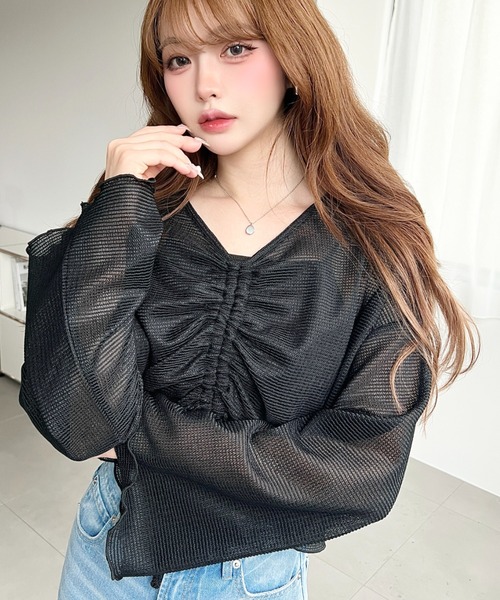 moment+（モーメントプラス）の「シアーボーダーフレアスリーブ長袖