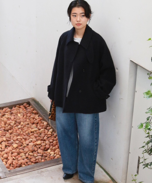 2サイズ展開】ウール混ショート丈スライバーコート（ピーコート