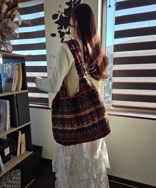 セール】ボア チェック柄プリント A4対応 大容量 ショルダーバッグ