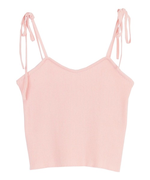 リボン付きピンクキャミソール ショルダーリボンキャミソール